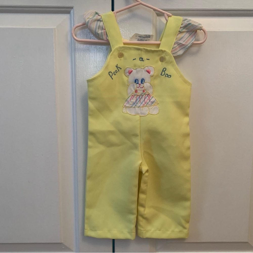 VTG Tiny Tots coveralls 3/6 month 3M 6M 3-6M yellow peek a boo bear yellow